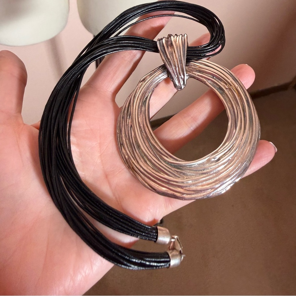 Estate Sterling silver .925 Israel electroform Oversized Modernist Necklace 16